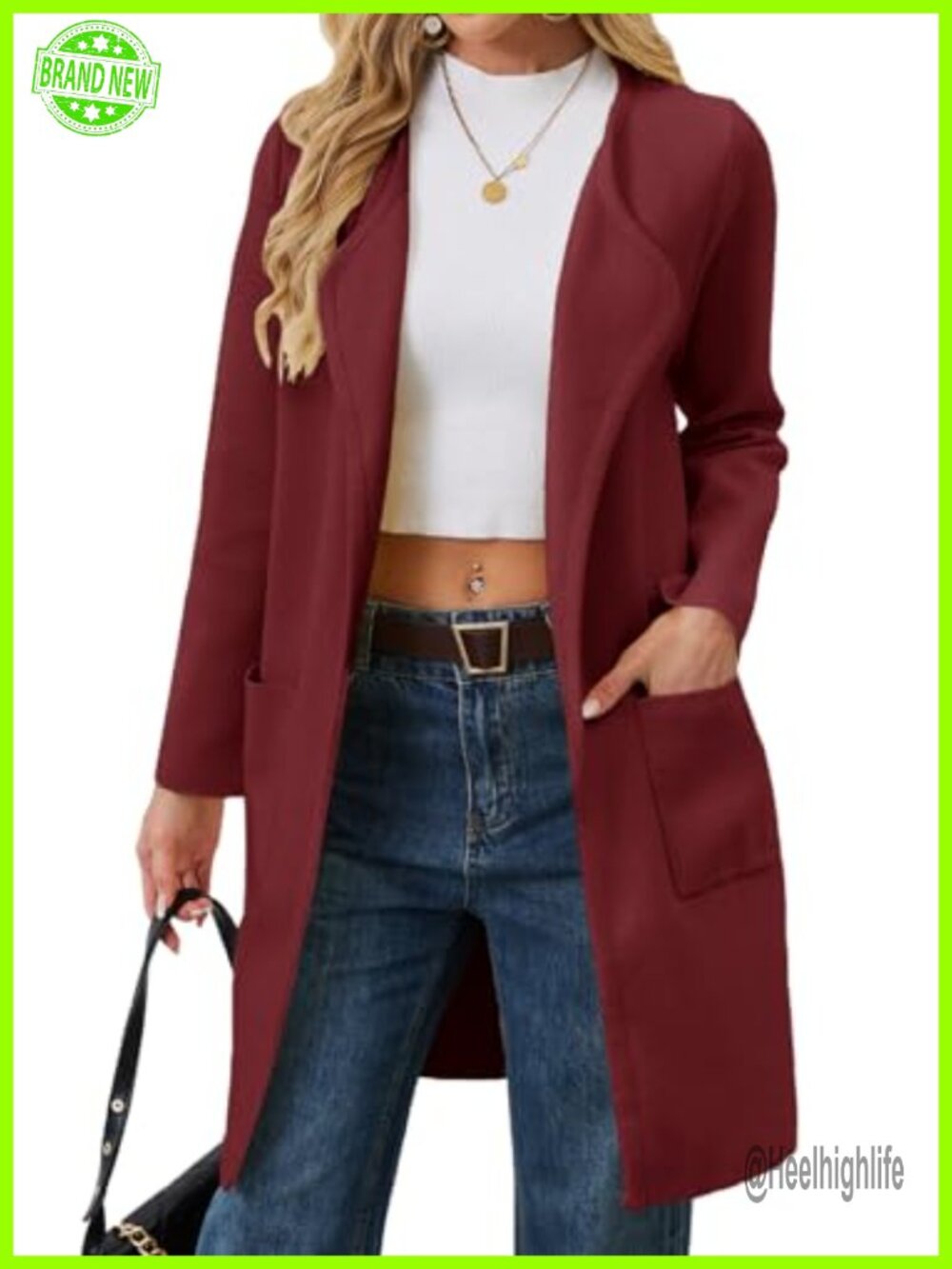 Open Front Knit Long Sweater Cardigan Coatigan Wide Lapel Pockets